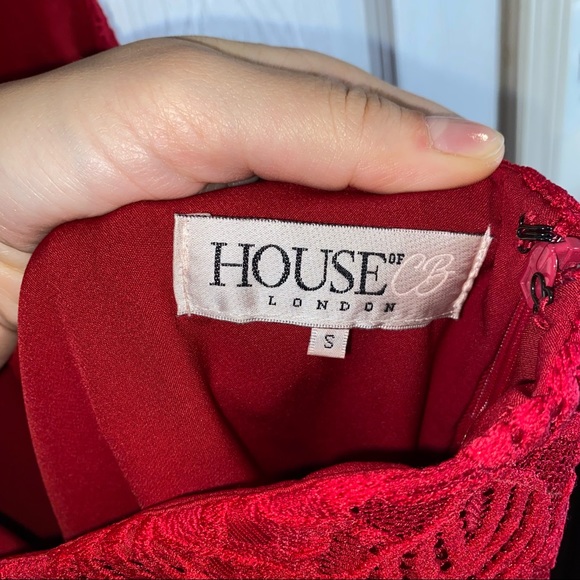 HOUSE OF CB RED MILAY LACE MINI HALTER NECK DRESS SIZE SMALL - Picture 8 of 13